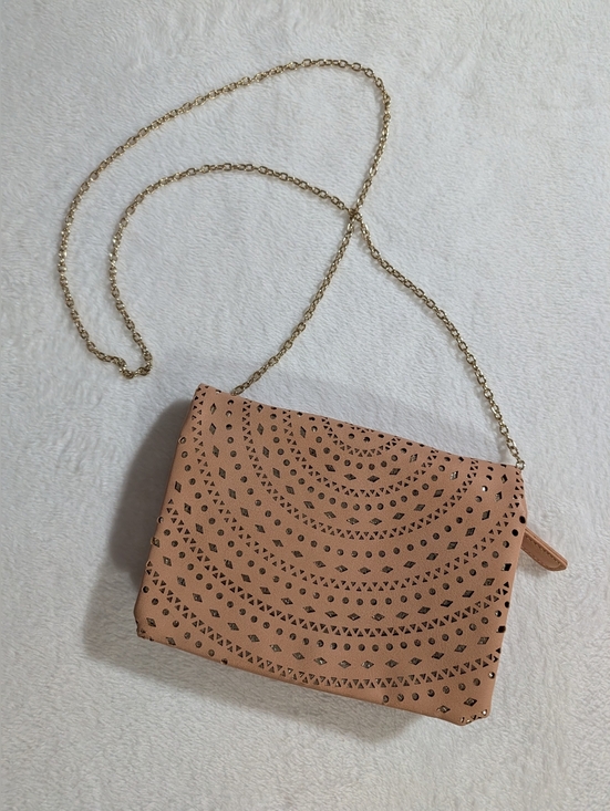 Handbags - Fabulous Soft Faux Leather Crossbody Bag, Gold Shimmer & Chain, Light  Pink